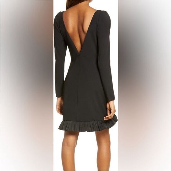 One33 Social NWT Pleated Ruffle Long Sleeve Cocktail Dress Black Size 8 - Picture 4 of 16